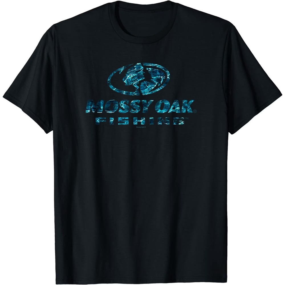 Mossy Oak Fishing Mens Medium Open Water Classic Blue Logo V2 T-Shirt Black